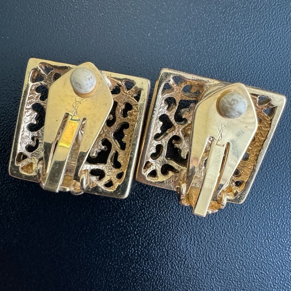 Authentic 18K gold plated Yves Saint Laurent vintage clip on earrings - Picture 8 of 13